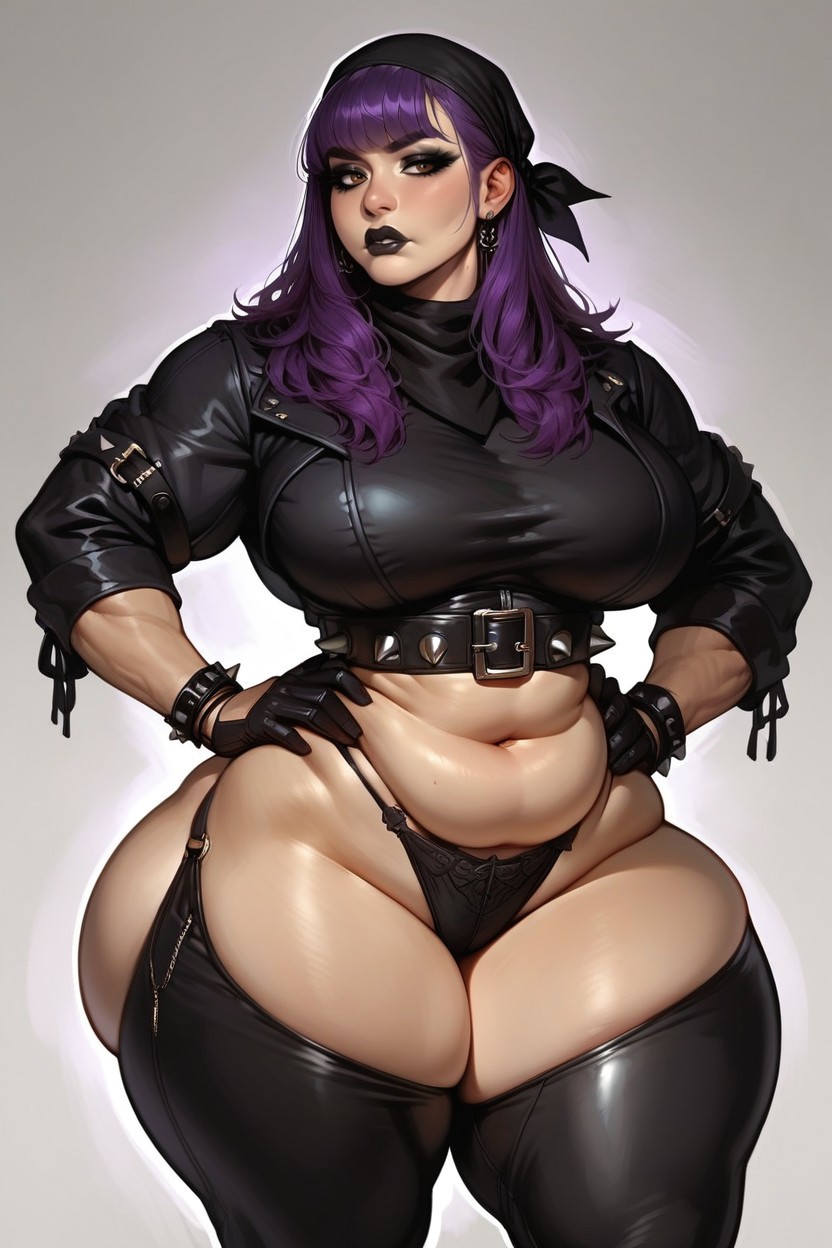 Black Makeup, Chubby Cheeks, Black Half Finger Gloves AI Porn
