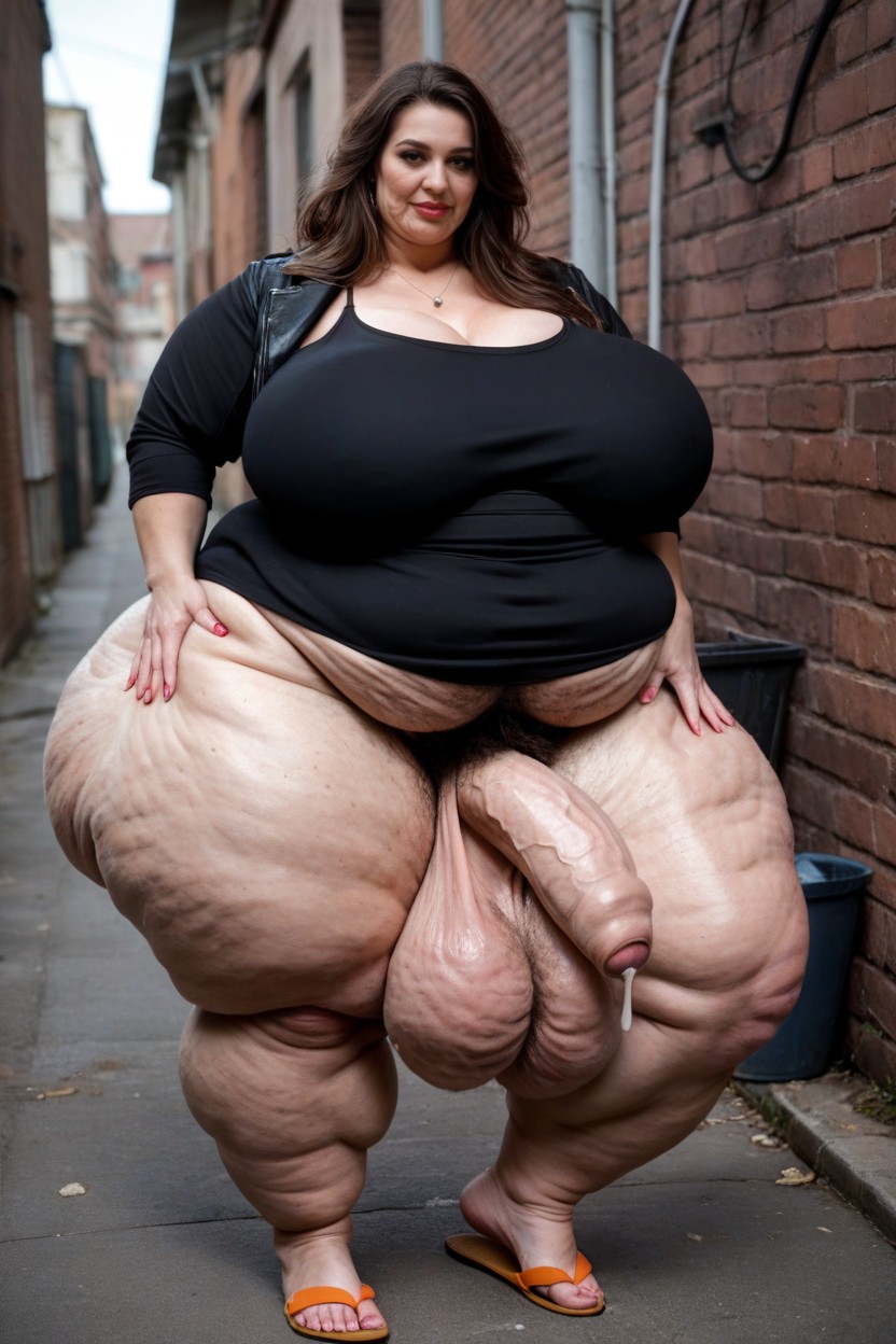 Grinning, Cellulite Body Cellulite Legs, Dark Alley AI Porn