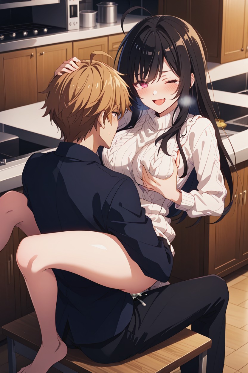 Naked, Kitchen, Black Hair Hentai AI Porn