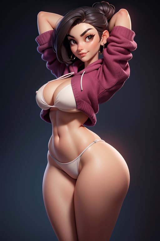 Thick And Curvy, White Bikini Bottoms, Hair Bun Hentai AI Porn