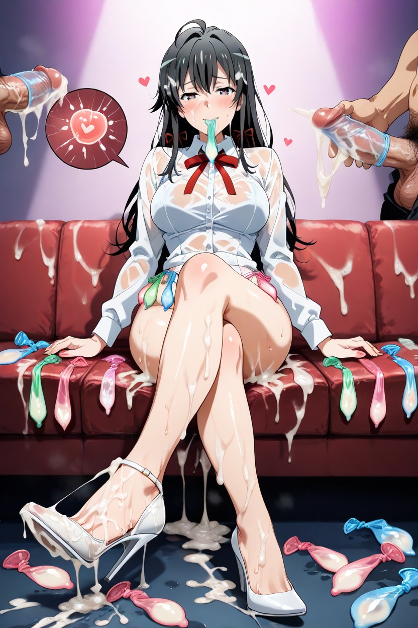 Cum On Feet, Semen Soaked High Heels, Holding A Used Condom In Hands Hentai AI Porn