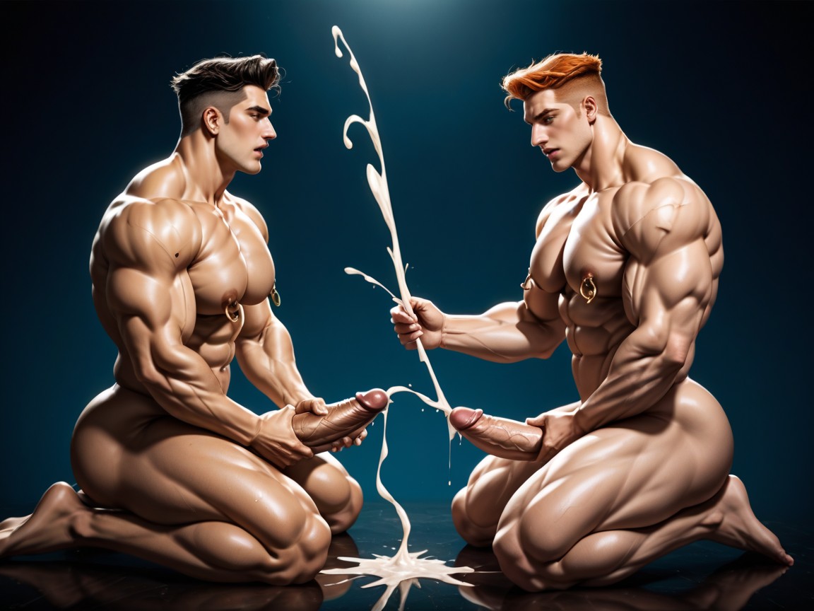 Hyper Massive Pecs, One Scottish One Arab, Wasp Hyper Tapering Waist AI Gay Porn