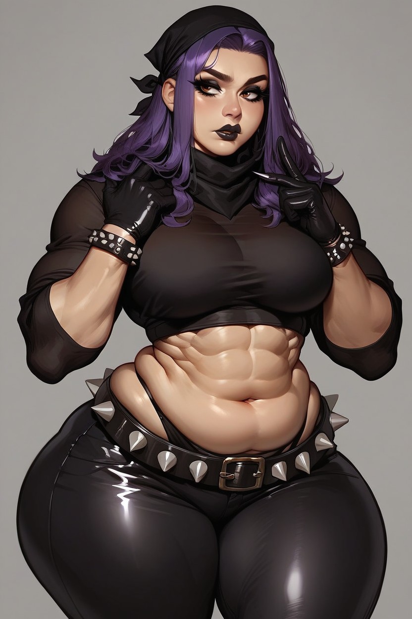 Spiked Belt, Wide Hips, Black Leather Pants AI Porn