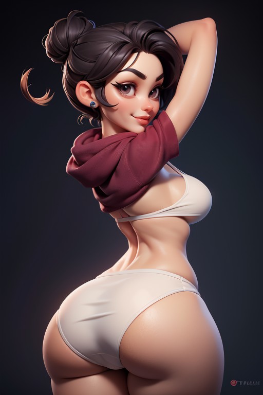Tan Skin, No Hair In The Back Of Head, White Slingshot Bikini Bottoms Hentai AI Porn