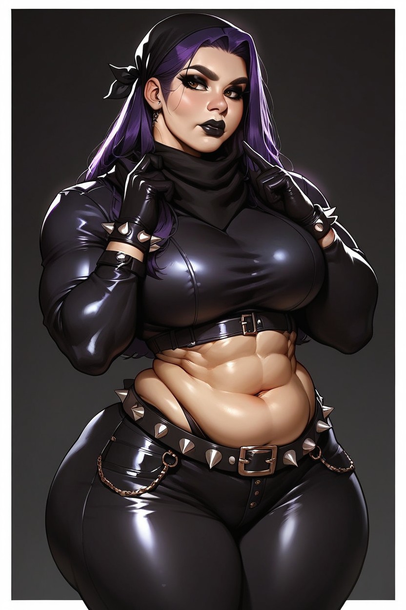 Oily Skin, Long Purple Hair, Bodybuilder AI Porn