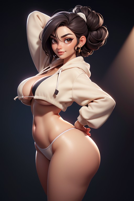 Thick And Curvy, Dark Black Hair Tied Into A Tight Bun, Psylockemarvel Hentai AI Porn