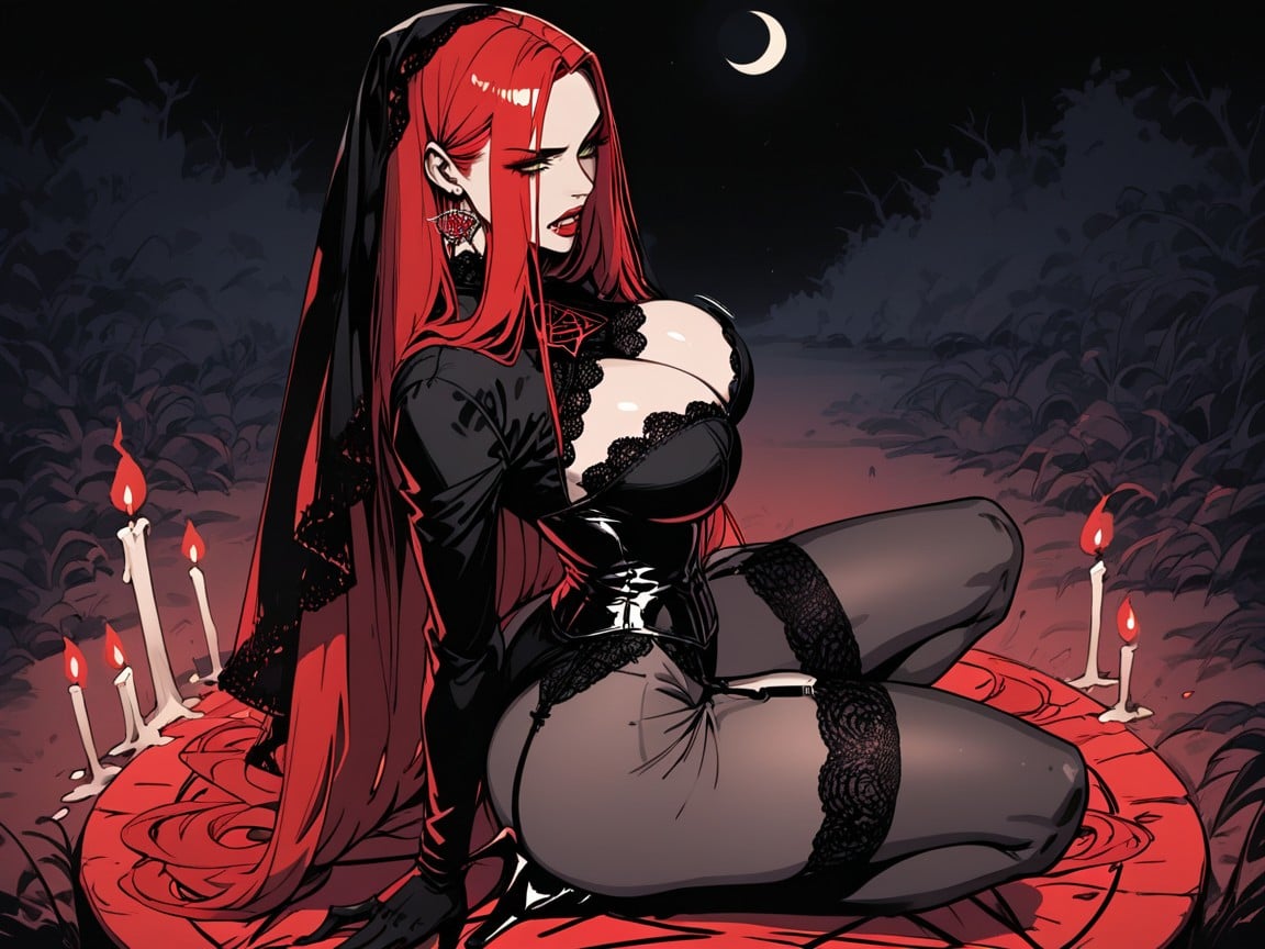 Top Down, Wild Depraved Sex In Forest At Night, Long Black Eyelashes AI Porn