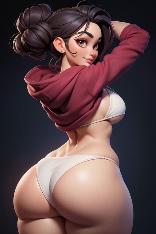 Slingshot Bikini, Dark Brown Eyes, Large Breasts Hentai AI Porn