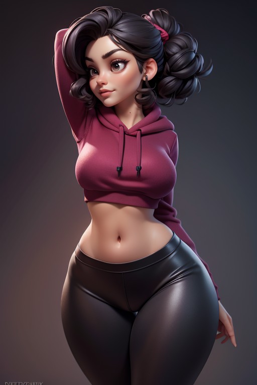 Large Breasts, Spandex Pants Are Burgundy, Burgundy Colored Hoodie Hentai AI Porn