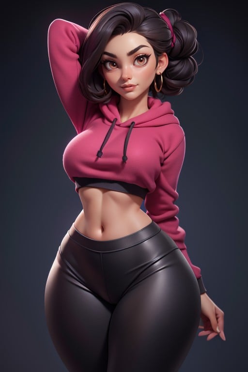 Large Breasts, Burgundy Spandex Pants, Tanned Skin Arab Hentai AI Porn