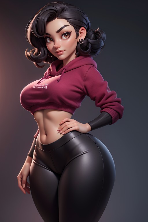 Burgundy Colored Outfit, Large Breasts, Thick And Curvy Hentai AI Porn