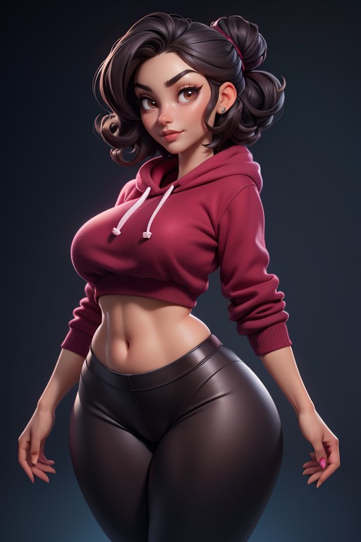 Black Hair, Hair Fully Tied Up Into A Tight Bun, Sexy Smirk Expression Hentai AI Porn