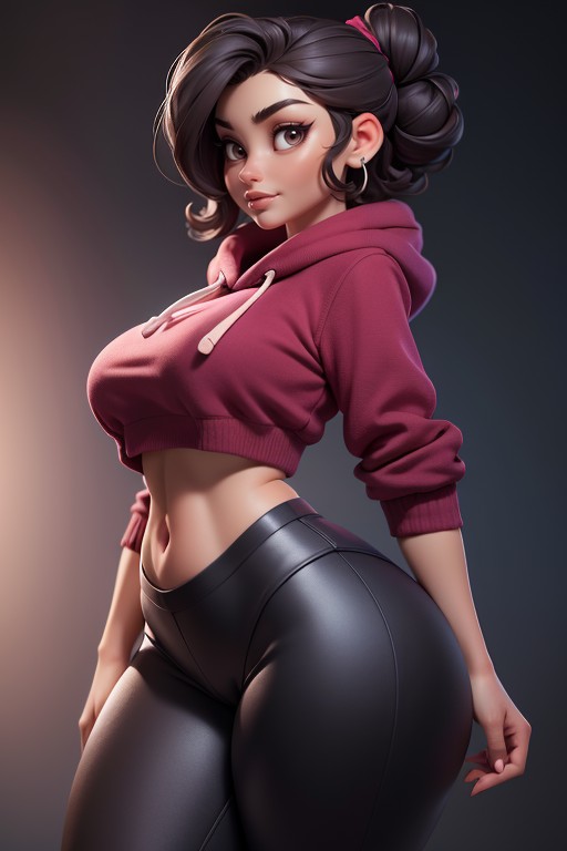 25+, Side View Of Massive Ass Sticking Out, Light Burgundy Pants Sit Below Navel Hentai AI Porn