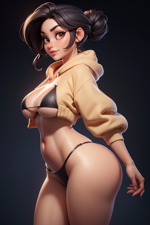 25+, Slingshot Bikini, Hair Fully Tied Up Into A Tight Bun Hentai AI Porn