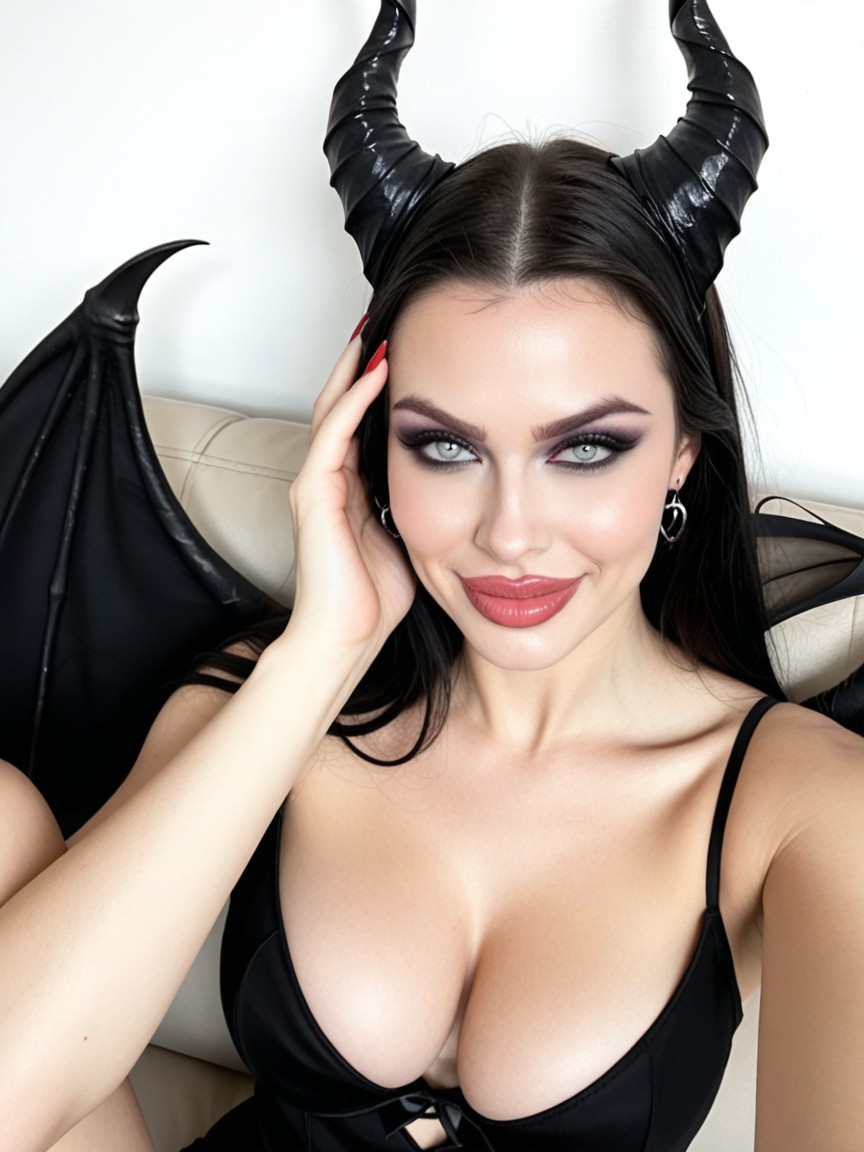 Maleficent Cosplay, High Cheekbones, Pinkish White Skin Porno IA latina