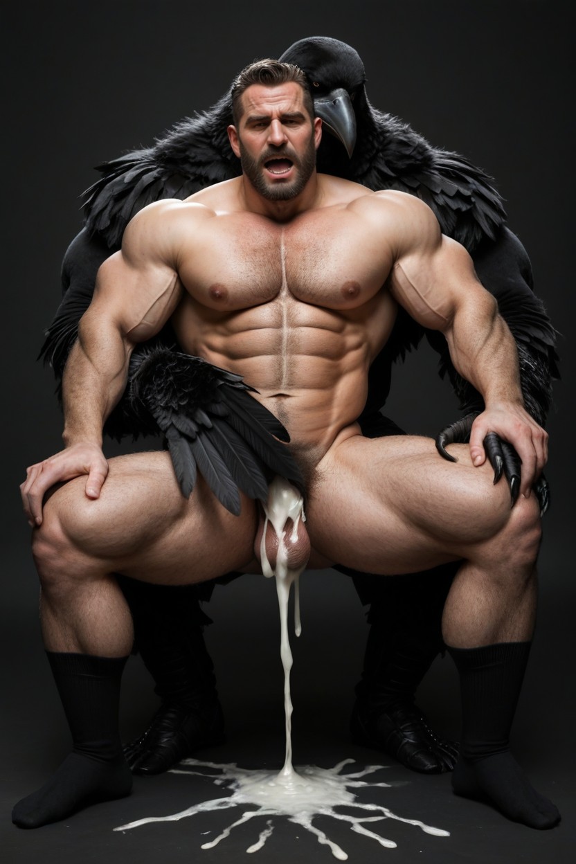 Transman With Extreme Abdominal Protrusion, Abundant Cum Drains From Pussy, Crow Man Massive AI Gay Porn