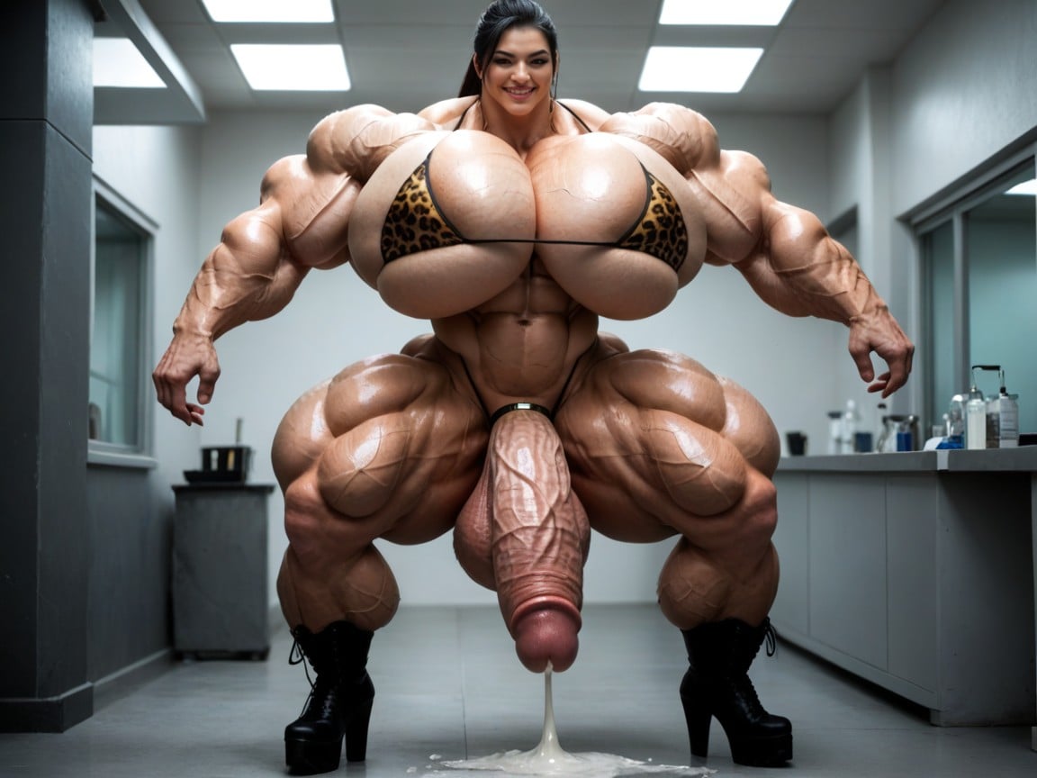 Leopard Print Bikini, Hyper Testicles, Hyper Gigant Muscles Shemale AI Porn