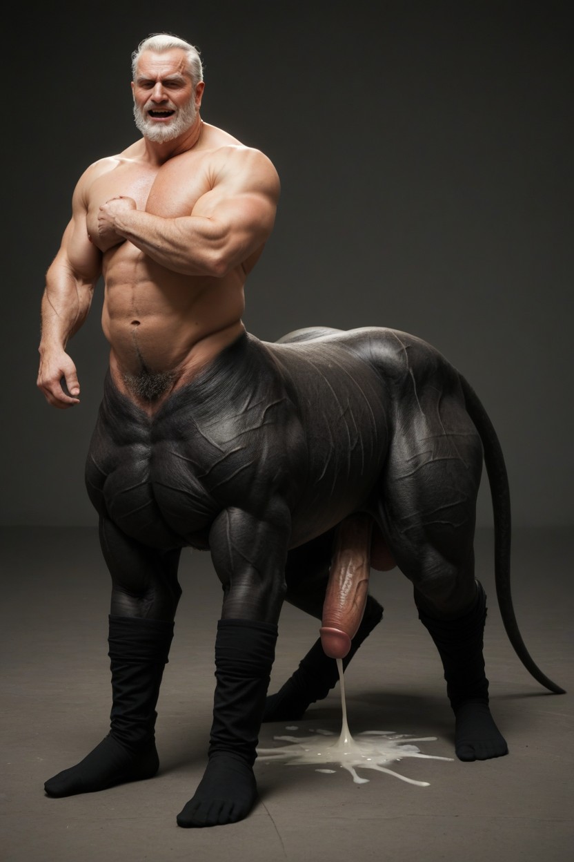 Giant Humantaur Fucking Male Humantrans, Humantaur With Thick Black Gloves, Abundant Cum Squirting AI Gay Porn
