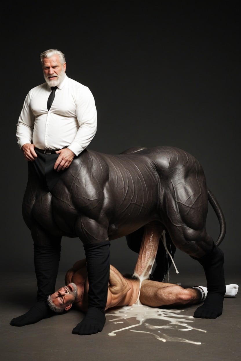 Humantaur With Thick Black Gloves, Hyper Furry Body, With Cunt AI Gay Porn