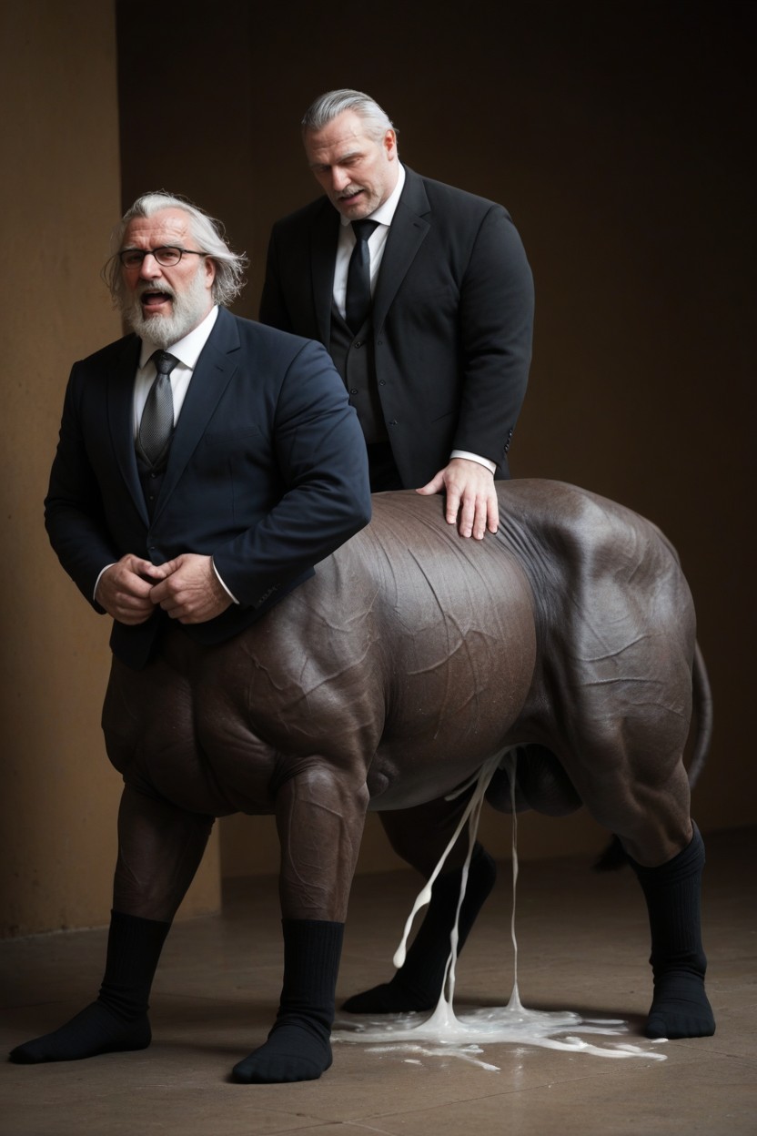 Humantaur Has Thick Furry Legs, Cum Explosion, Side View AI Gay Porn