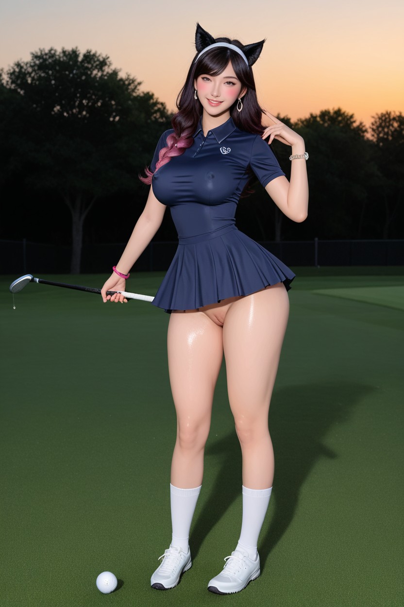 Golf Club, Dripping Precum, Permed Hair アジアのAIポルノ