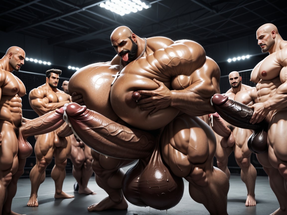 Huge Hyper Cocks Pushing Up Hyper Boobs, Cum Covering Face, Prison AI Gay Porn