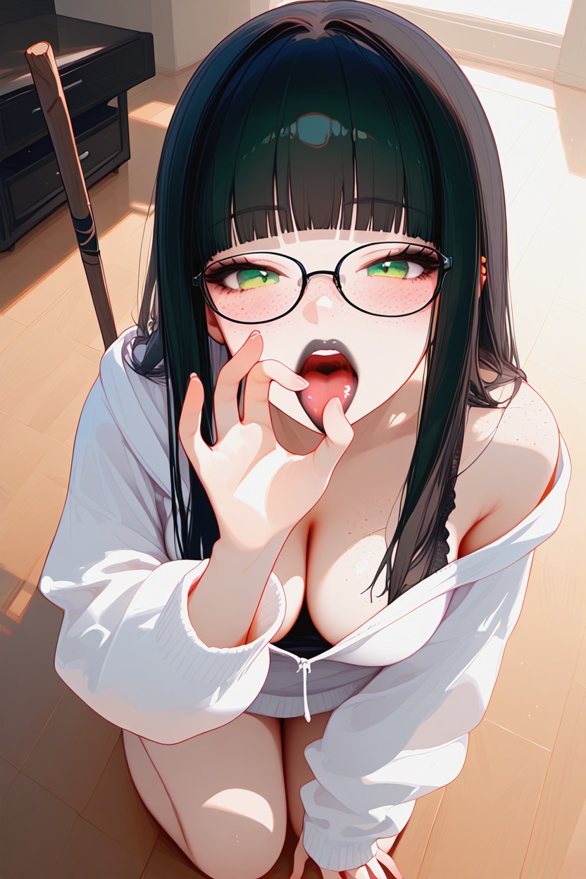 Large Eyes, Fellatio Gesture With The Hand, Close Up Face Hentai AI Porn