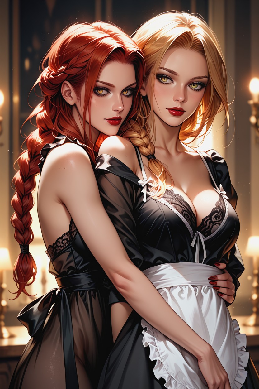 Blonde Woman In Front, Clear Separation Of Two Figures, Two Women Hentai AI Porn
