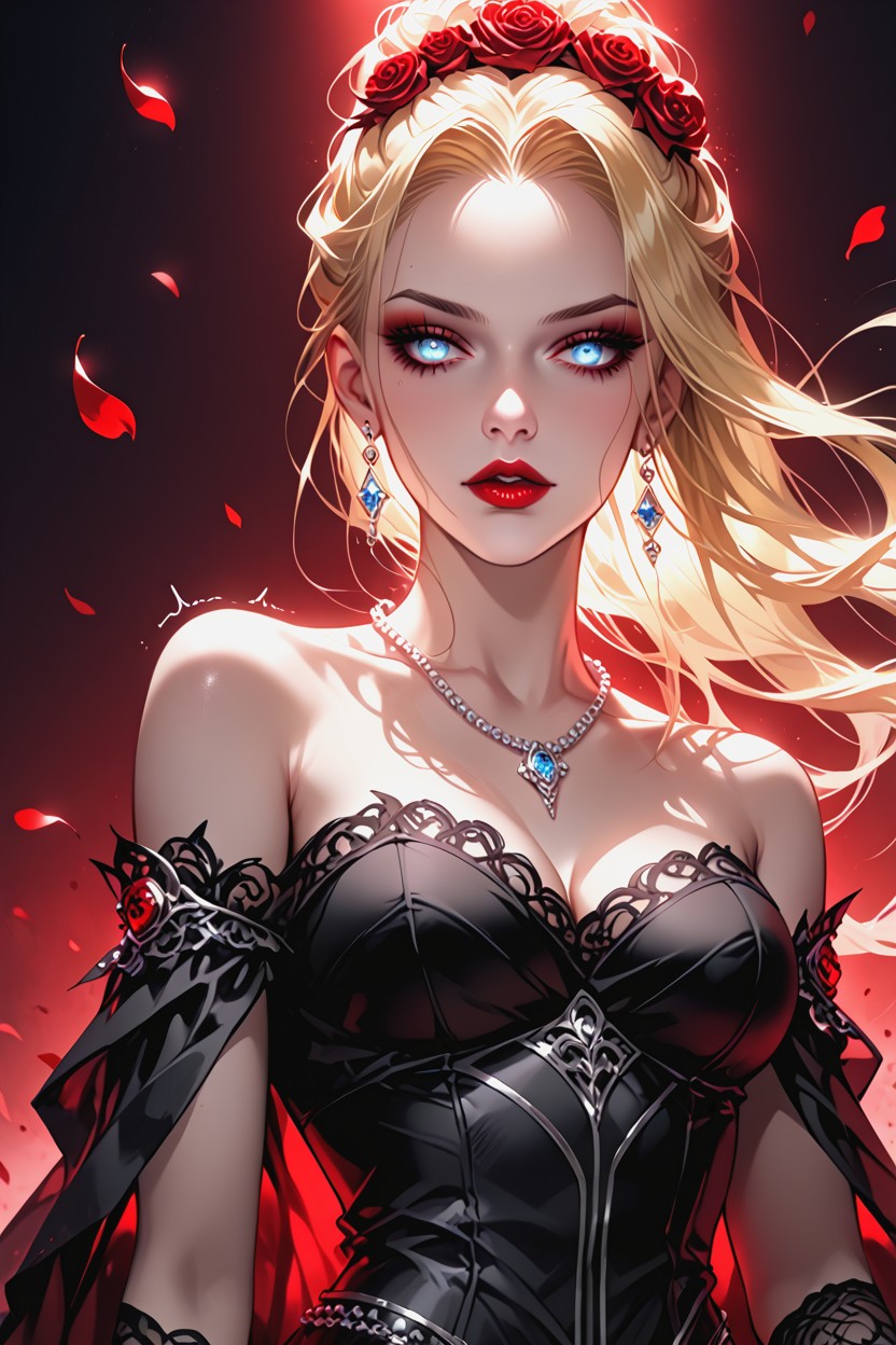 Calm But Trembling Expression, 1 Person, Blue Eyes Glinting In Red Glow Hentai AI Porn