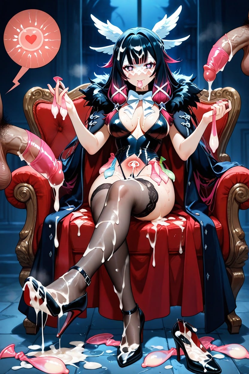 Swallowing Semen, Cum On Breasts, Holding Many Used Condom In Mouth Hentai AI Porn