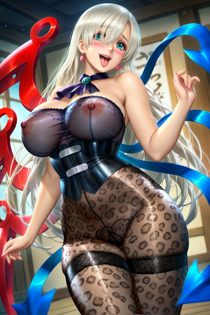 Tongue Out, Horny, Black Corset Tube Top Hentai AI Porn