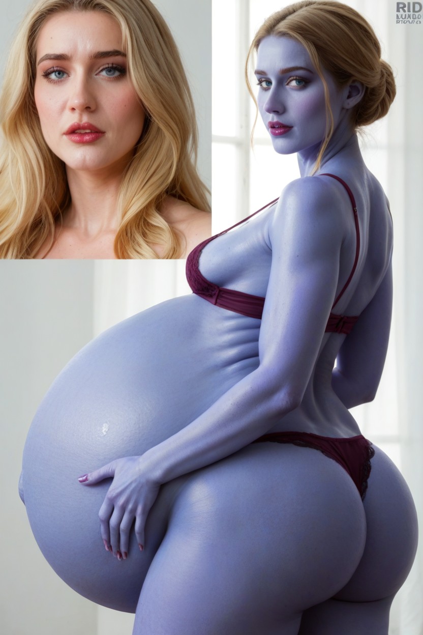 Woman With Surprised Facial Expression, Front View, Gigantic Belly AI Porn