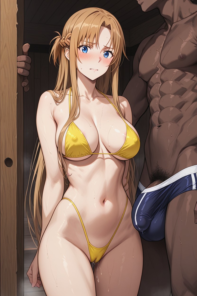Very Tight Bikini, Half Penis Visible, Horny Face Hentai AI Porn