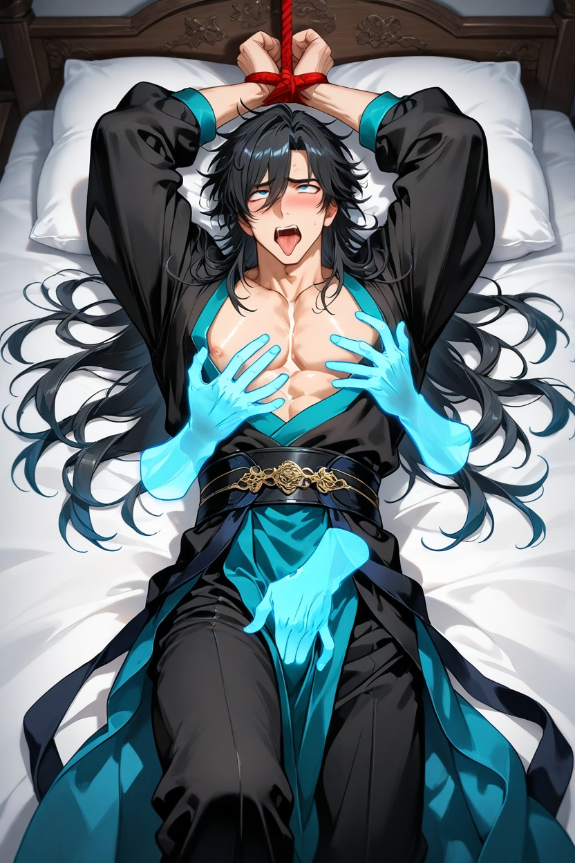 Blushing, Black Hair, Slightly Puffy Top Of Head AI Gay Porn