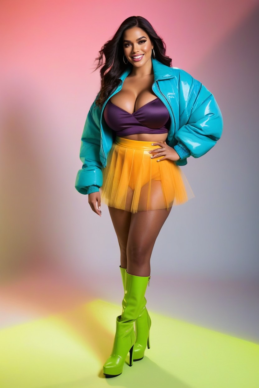 Skirt Volume Emphasized, Fabric Weight Realistic, Open Yellow Jacket Draped AI Porn