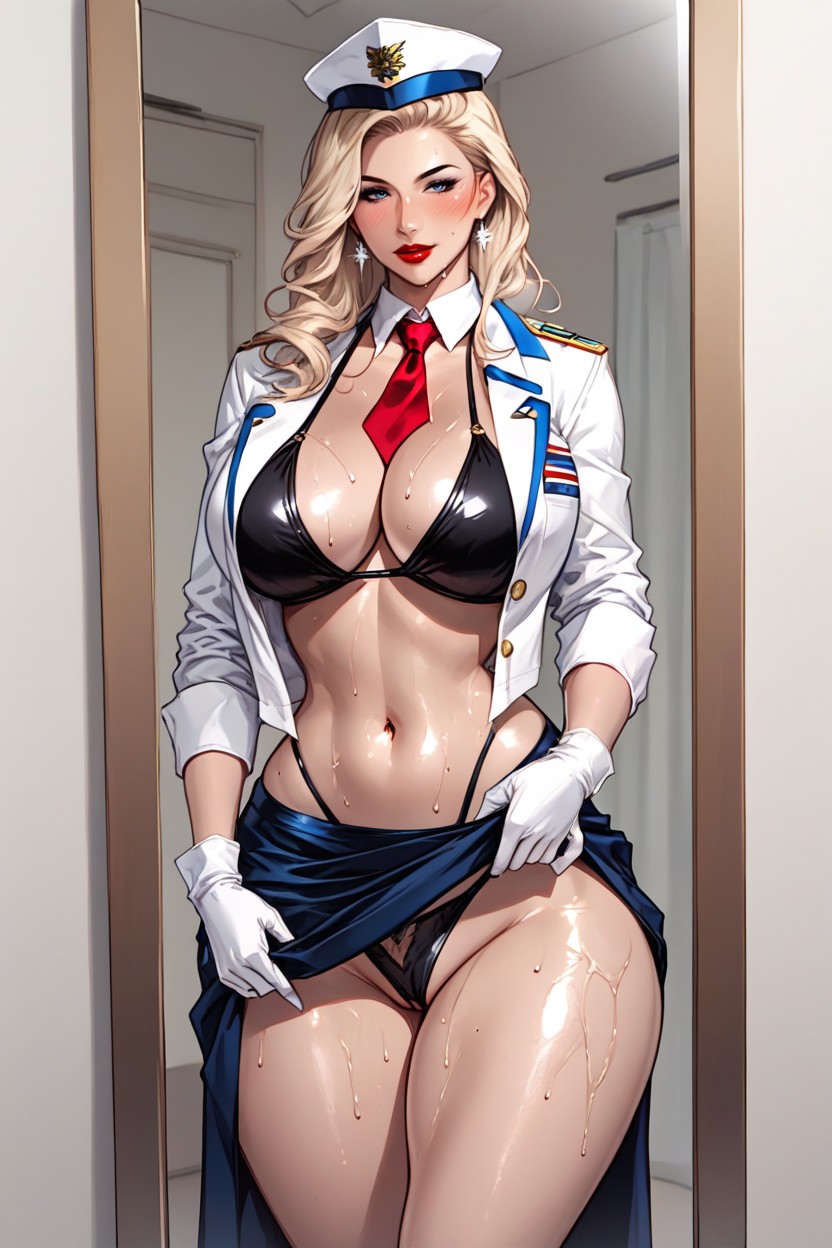 Sexy, Black Bikini Costume, Unbuttoned Exposing Breasts Hentai AI Porn