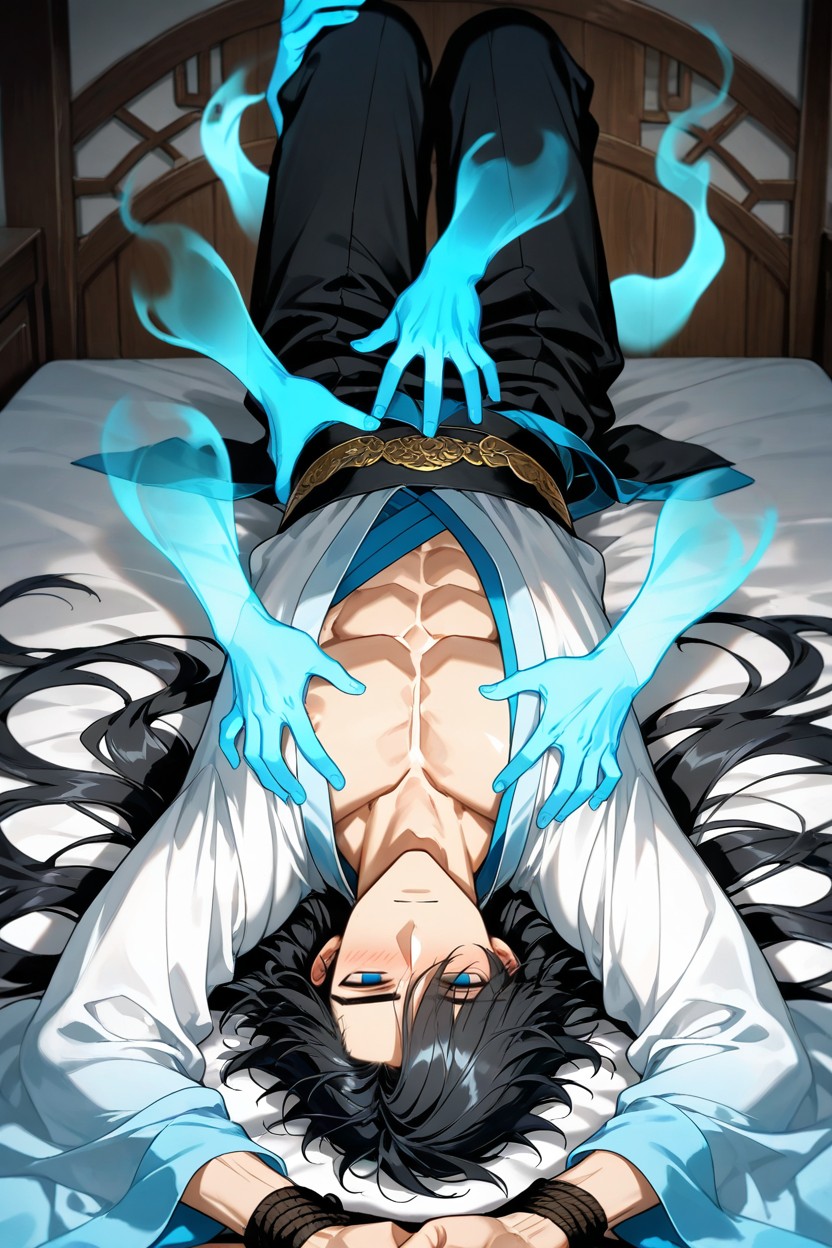 Open Shirt, Long Bangs Hanging Down To The Forehead, With Wide And Long Sleeves AI Gay Porn