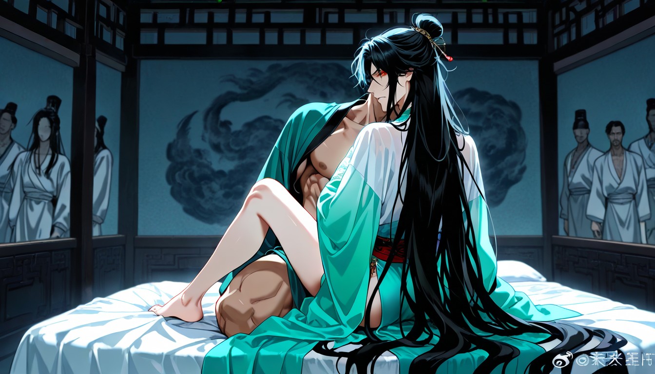 In Chinese Costume, White Long Hanfu, Amber Eyes AI Gay Porn