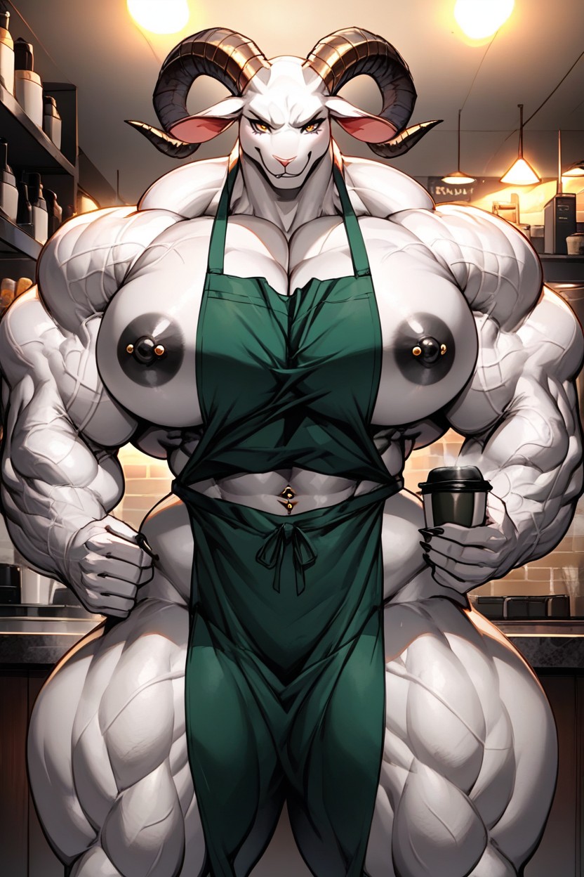 Cum Dripping From Her Mouth, At Coffee Shop, Bodybuilder Pose Furry AI Porn