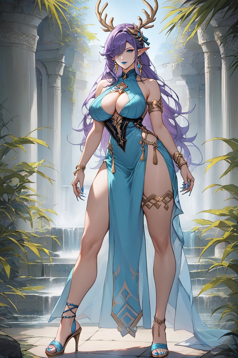 High Heels, Blue Nails, Antlers Hentai AI Porn