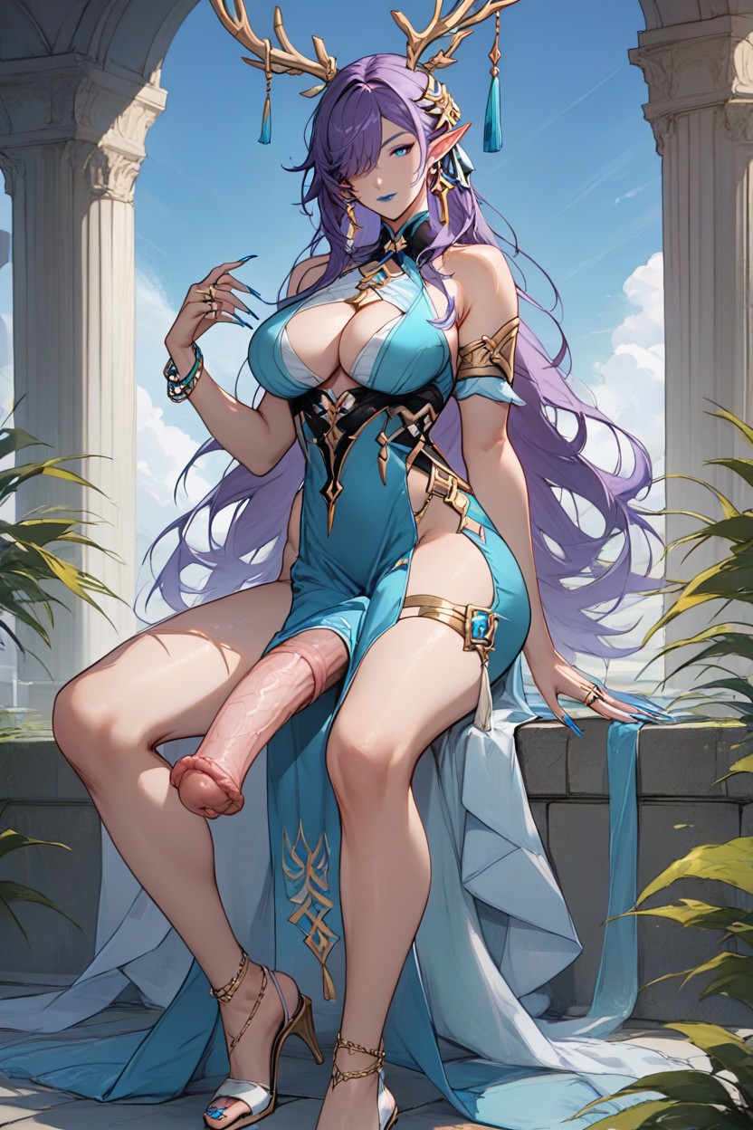 Thick Thighs, Blue Eyes, Large Breasts Hentai AI Porn