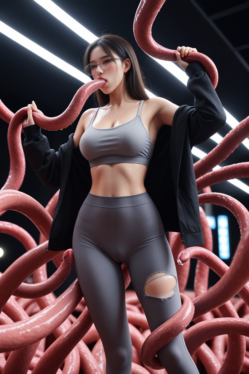 Black Jacket, Detailed Face, Hot Asiatischer KI Porno