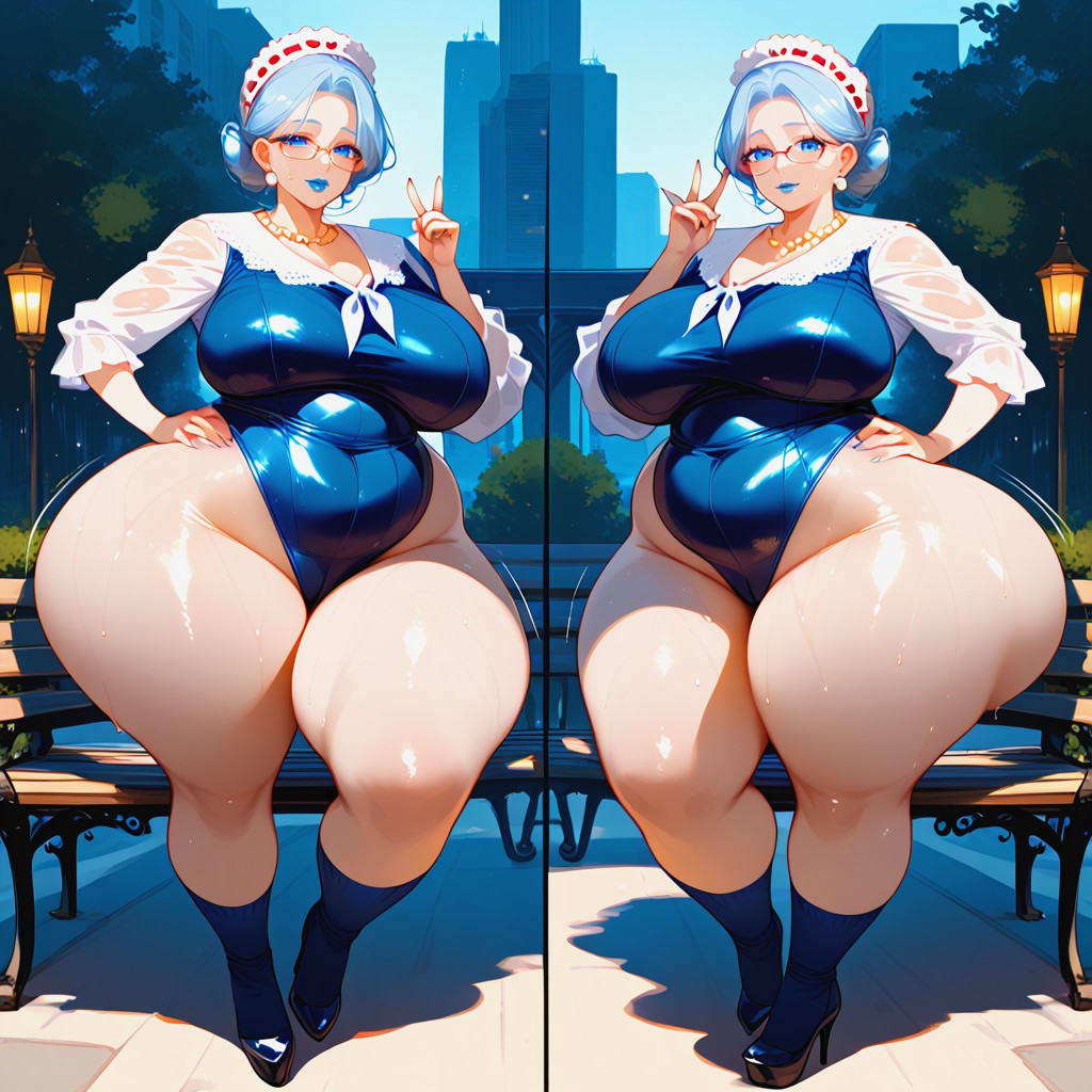 Massive Hips, Sitting On City Bench, Mole Under Eye Hentai AI Porn