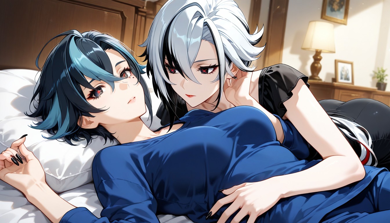 Pyjamas, Hair, Black Hair With Blue Tips Hentai AI Porn
