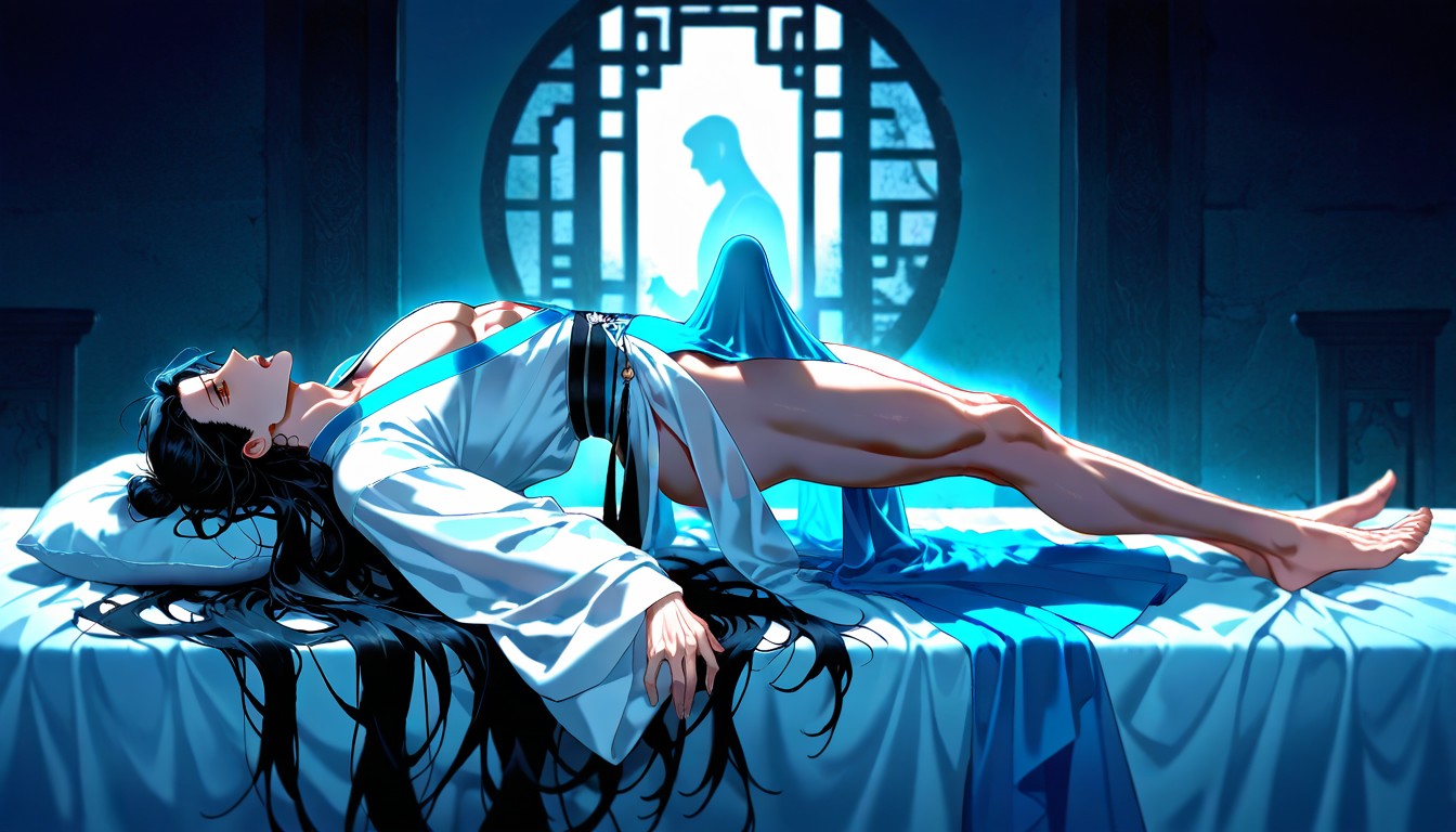 Hair Ends Slightly Curled Up At The Ends, Black Hair, He Has Fit Body AI Gay Porn