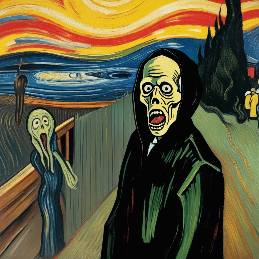 The Scream Painting, Horror Monsters Like Frankenstein, The Scream By Van Gogh AI Porn