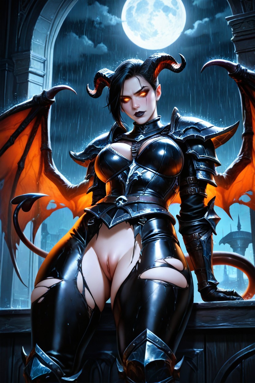 Full Armor, Full Plate Armor, Big Demon Wings AI Porn
