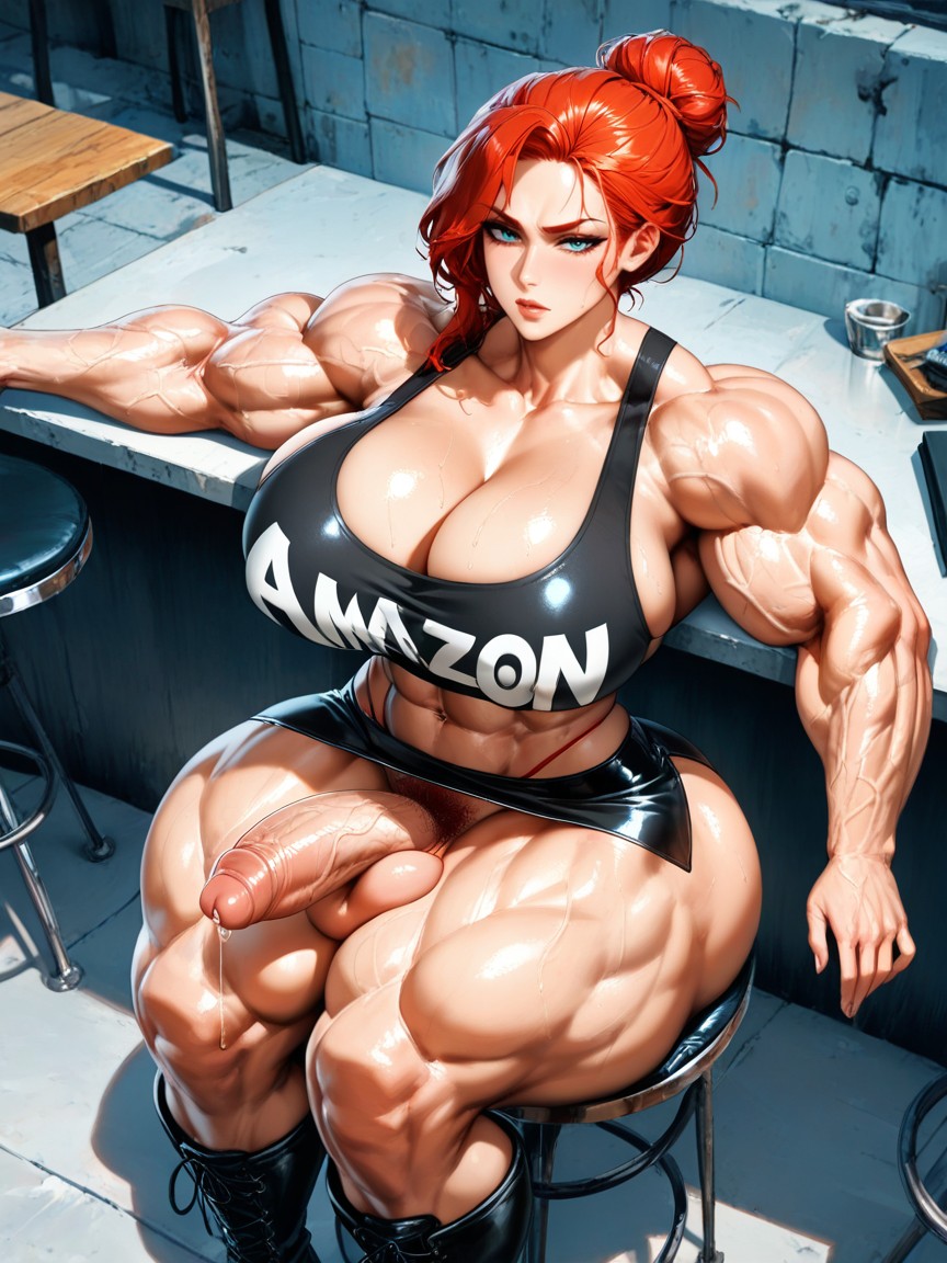 Extremely Large Ass, On A Stool, Futanari Hentai AI Porn
