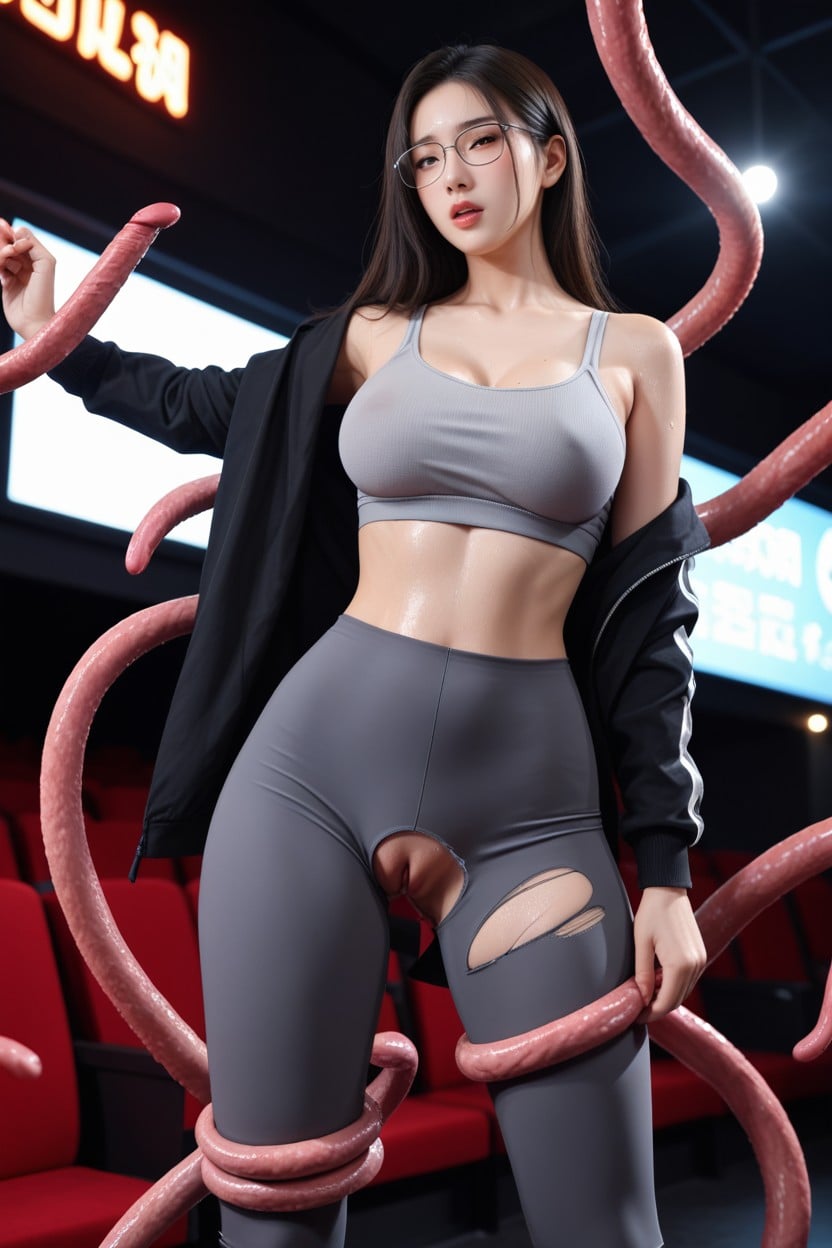 Tight Grey Yoga Pants, Gray Clothes, High Details Porno IA Asiatique