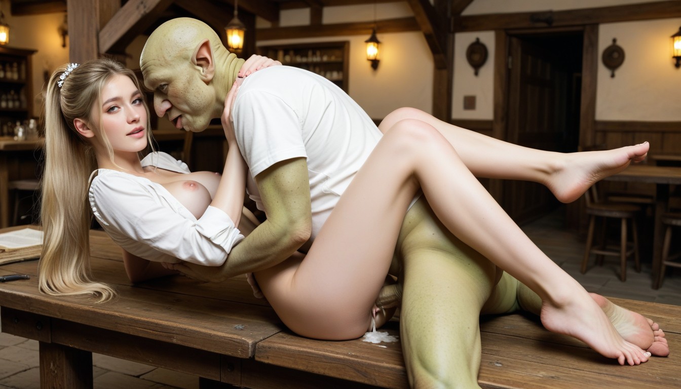 Happy, Ugly Goblin Sucking Her Breast, Ass Exposed AI Porn